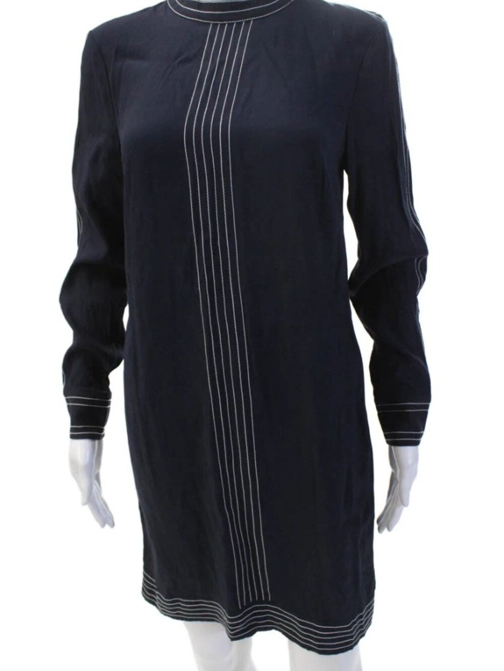 NWT Boden Navy Shift Dress Contrast White Stitching Long Sleeve Mock Neck Size 4